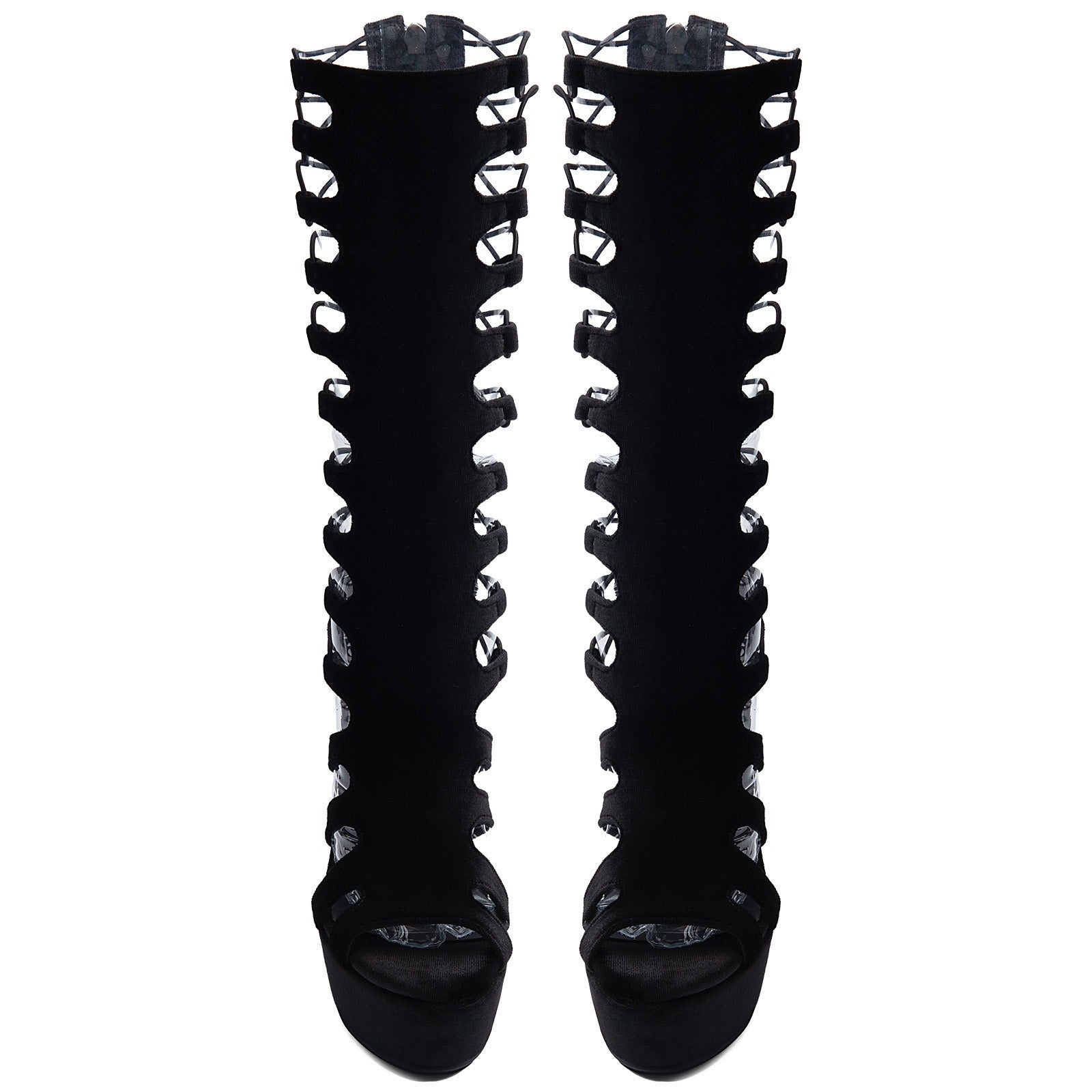 Black Lace-Up Platform Knee-High Stiletto Heels – Sexy Nightclub & Party Boots - Styeenigma