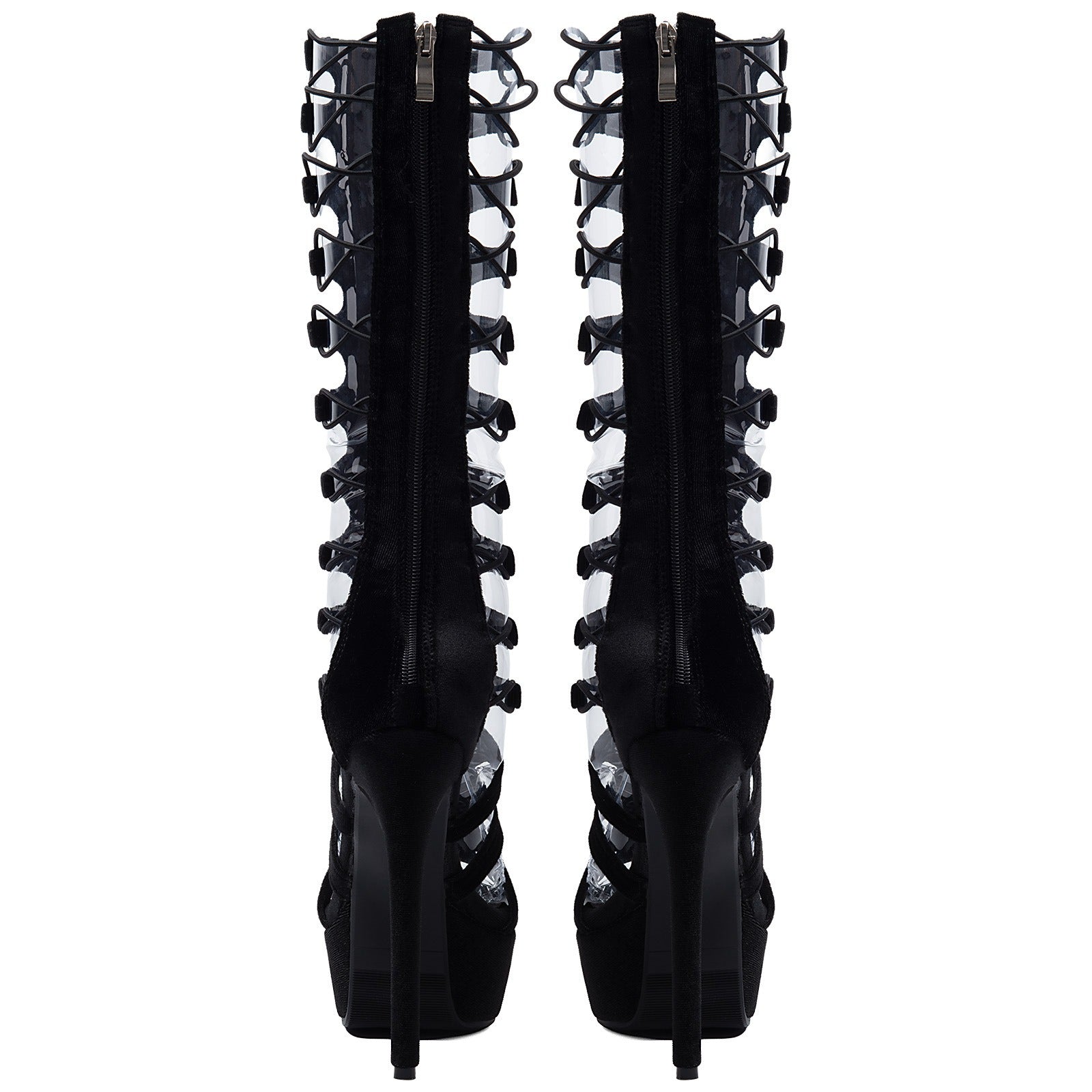 Black Lace-Up Platform Knee-High Stiletto Heels – Sexy Nightclub & Party Boots - Styeenigma
