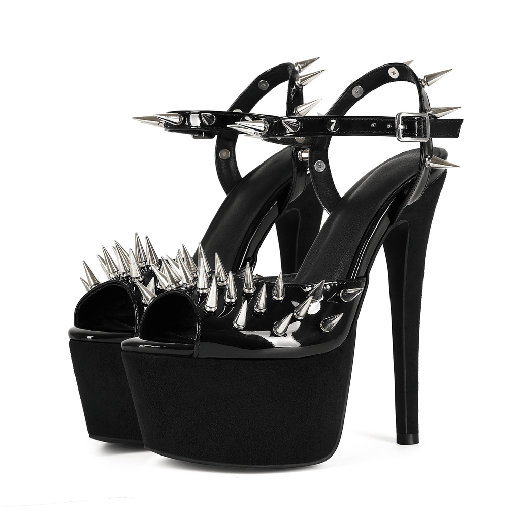 Women's Punk Spiked Platform Sandals - Extreme High Heel Studded Peep Toe Sandals, Y2K Gothic Grunge Gladiator Club Party Shoes - Styeenigma