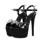 Women's Punk Spiked Platform Sandals - Extreme High Heel Studded Peep Toe Sandals, Y2K Gothic Grunge Gladiator Club Party Shoes - Styeenigma