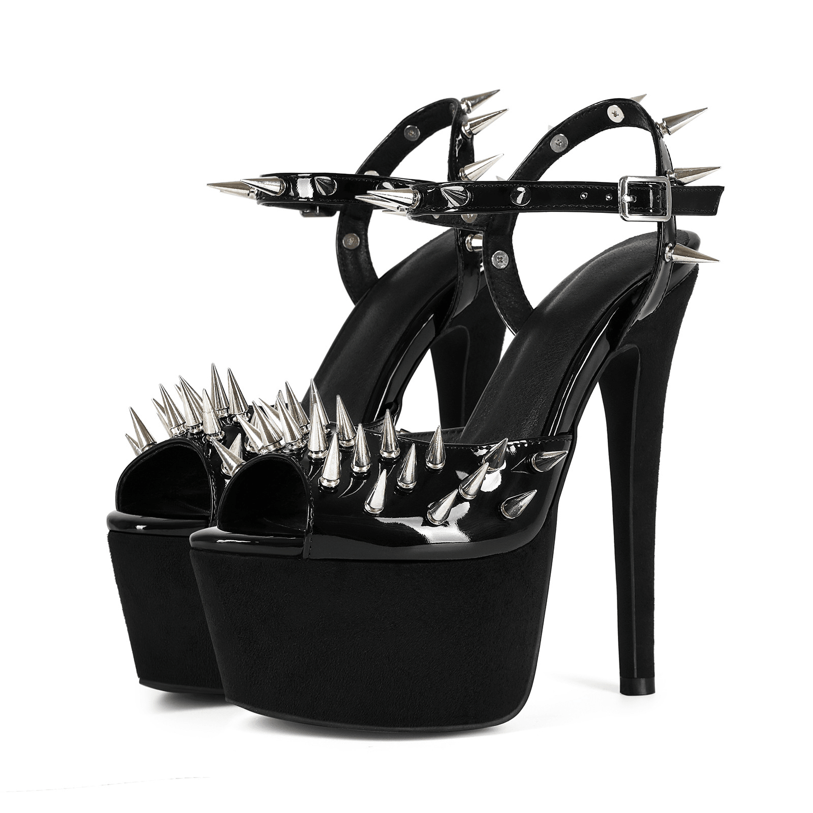 Women's Punk Spiked Platform Sandals - Extreme High Heel Studded Peep Toe Sandals, Y2K Gothic Grunge Gladiator Club Party Shoes - Styeenigma