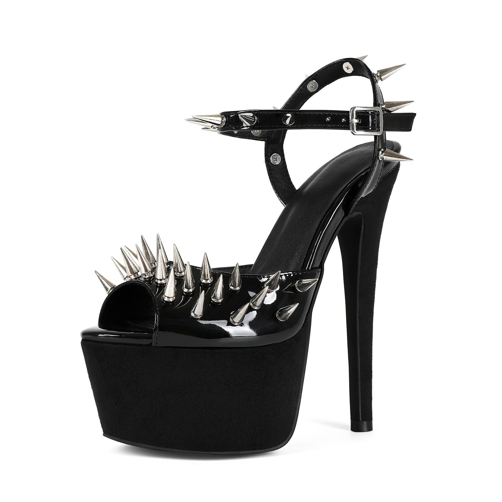 Women's Punk Spiked Platform Sandals - Extreme High Heel Studded Peep Toe Sandals, Y2K Gothic Grunge Gladiator Club Party Shoes - Styeenigma