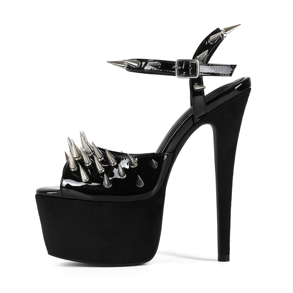 Women's Punk Spiked Platform Sandals - Extreme High Heel Studded Peep Toe Sandals, Y2K Gothic Grunge Gladiator Club Party Shoes - Styeenigma