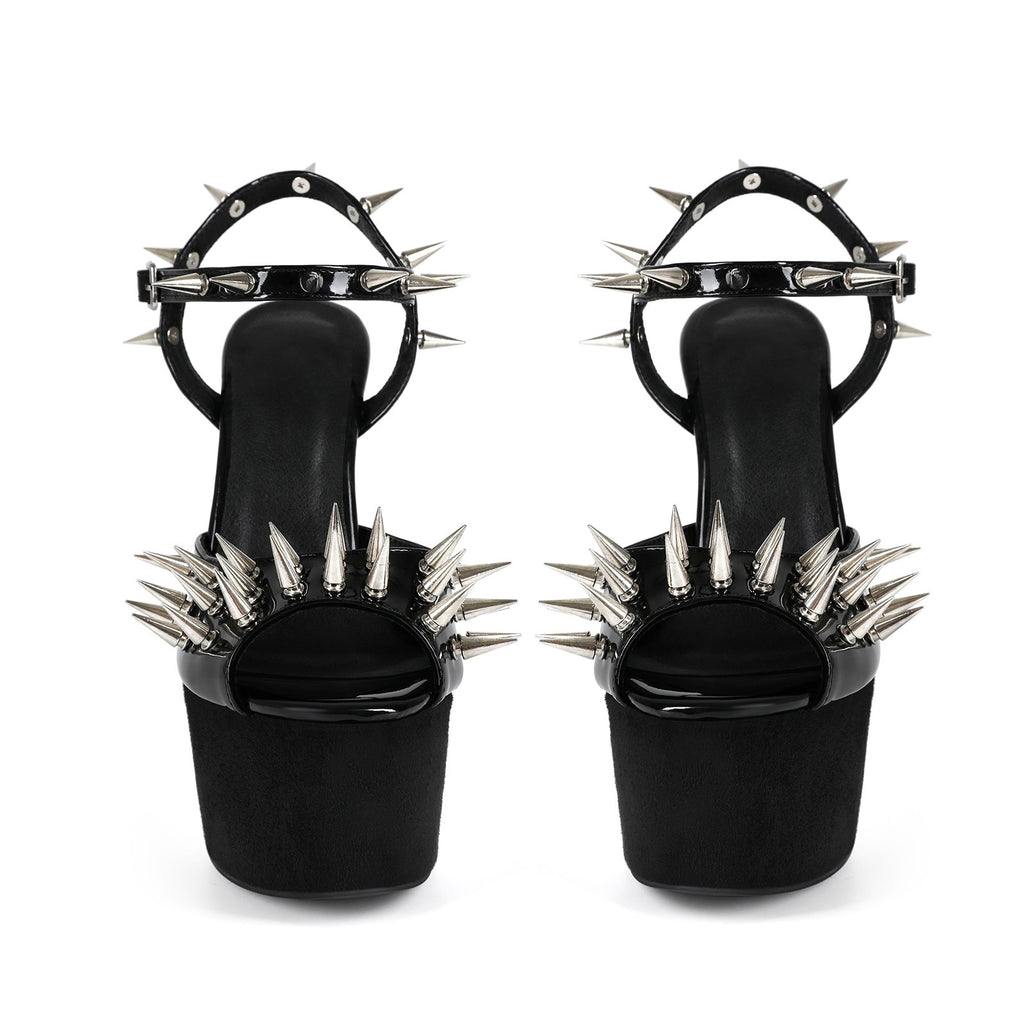 Women's Punk Spiked Platform Sandals - Extreme High Heel Studded Peep Toe Sandals, Y2K Gothic Grunge Gladiator Club Party Shoes - Styeenigma