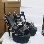 Women's Punk Spiked Platform Sandals - Extreme High Heel Studded Peep Toe Sandals, Y2K Gothic Grunge Gladiator Club Party Shoes - Styeenigma