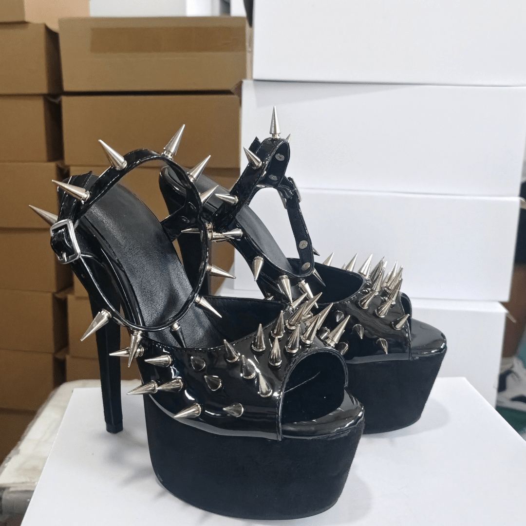 Women's Punk Spiked Platform Sandals - Extreme High Heel Studded Peep Toe Sandals, Y2K Gothic Grunge Gladiator Club Party Shoes - Styeenigma