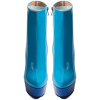 Blue Patent Faux Leather Wedge Platform Ankle Boots for Women - Styeenigma