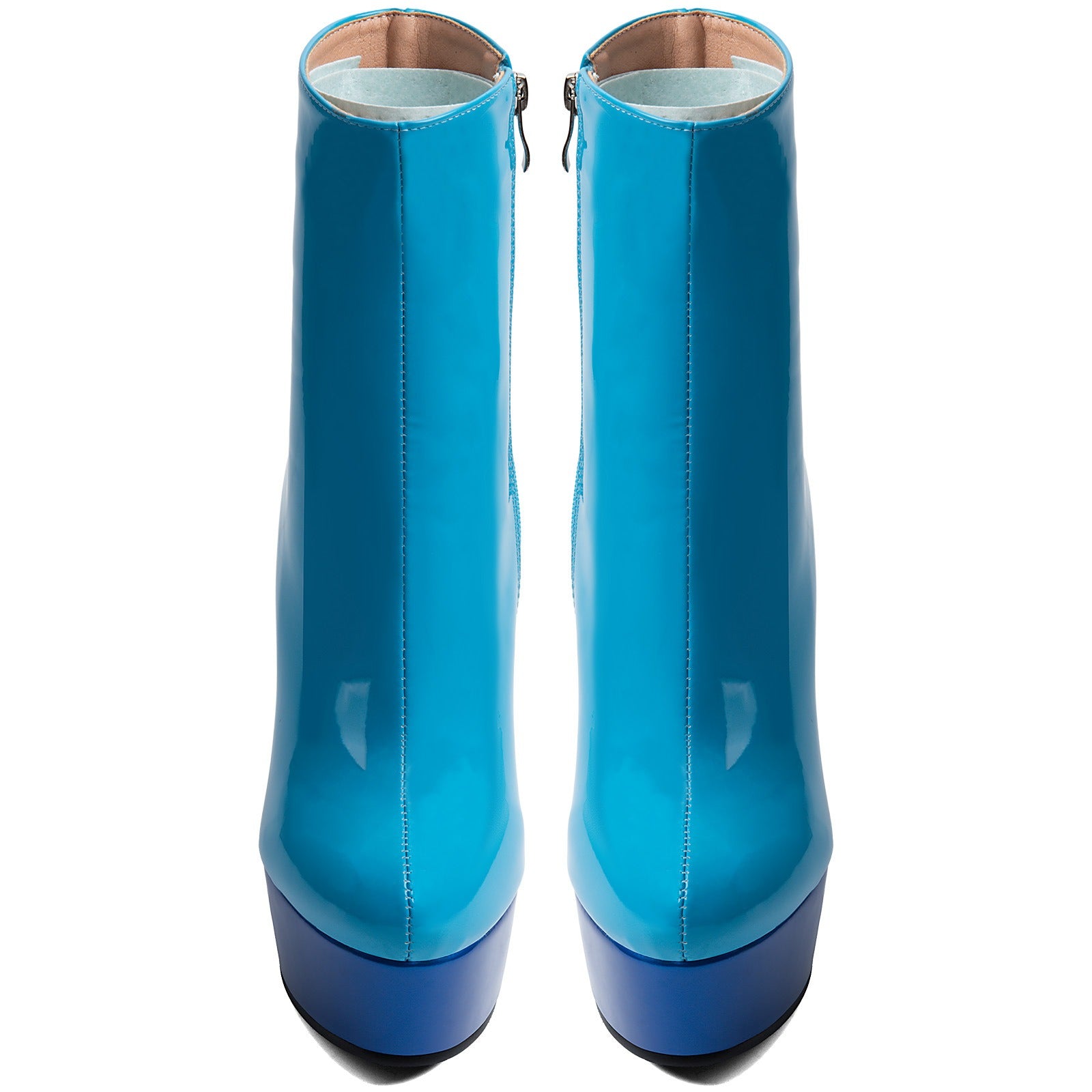 Blue Patent Faux Leather Wedge Platform Ankle Boots for Women - Styeenigma