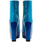 Blue Patent Faux Leather Wedge Platform Ankle Boots for Women - Styeenigma