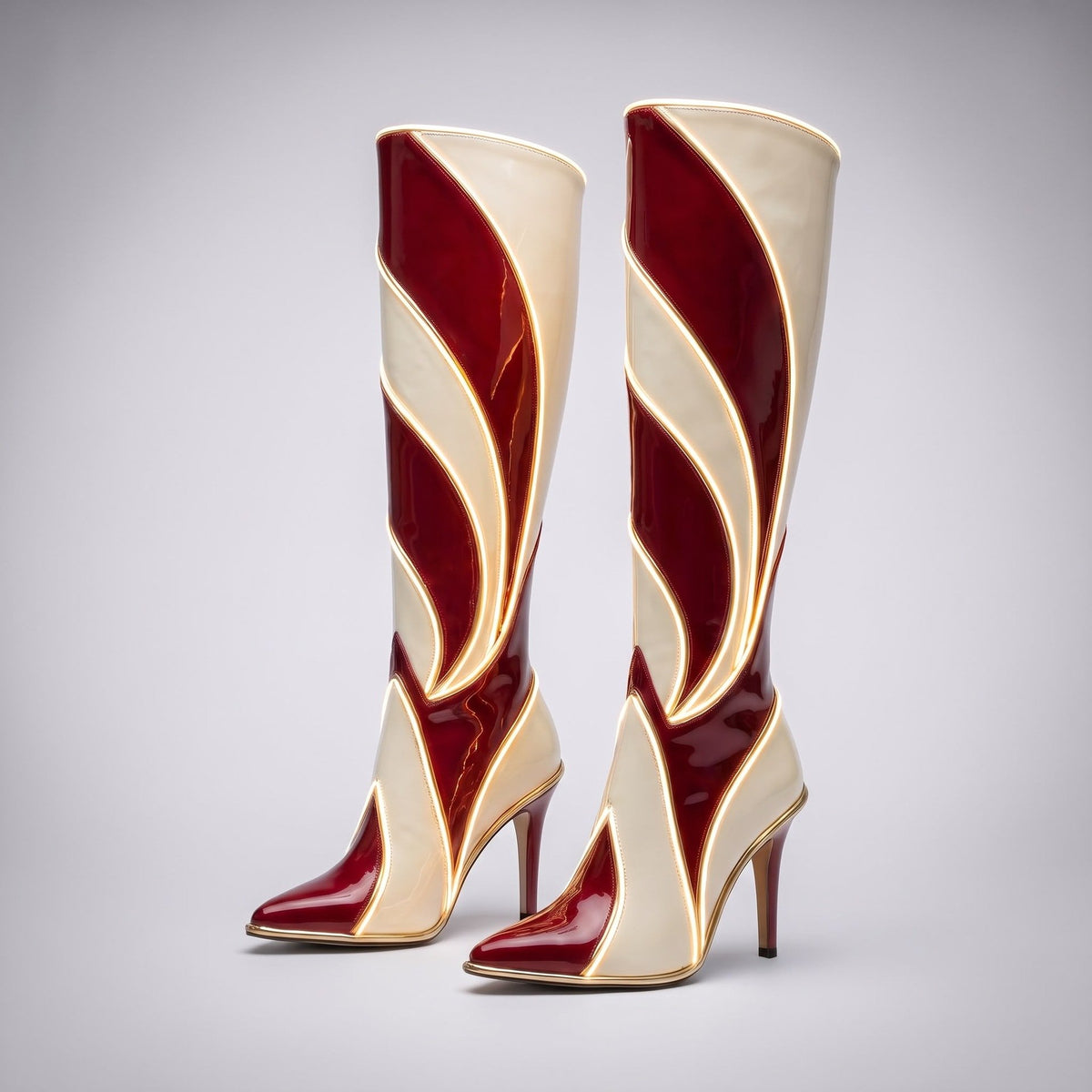 Burgundy Faux Leather Knee High Boots Women's Stiletto Heel Pointed Toe Shoes - Styeenigma