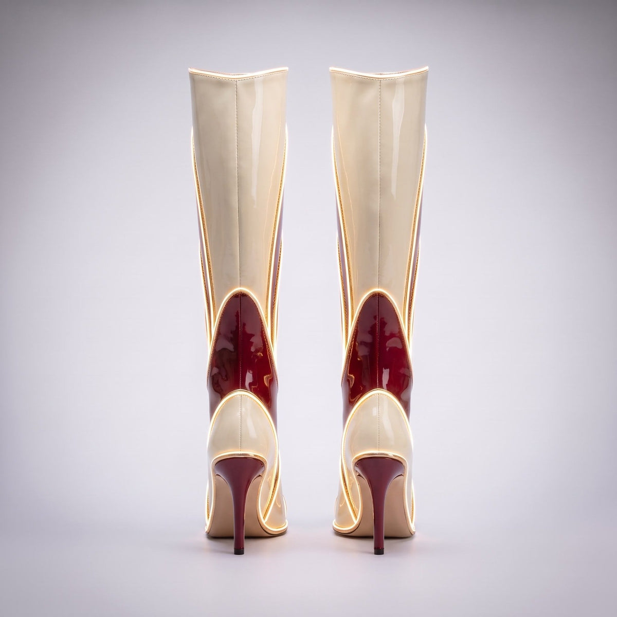 Burgundy Faux Leather Knee High Boots Women's Stiletto Heel Pointed Toe Shoes - Styeenigma