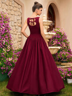 Burgundy Sleeveless Ball Gown | Elegant Formal Maxi Dress | Perfect for Prom, Wedding Guest & Evening Events
