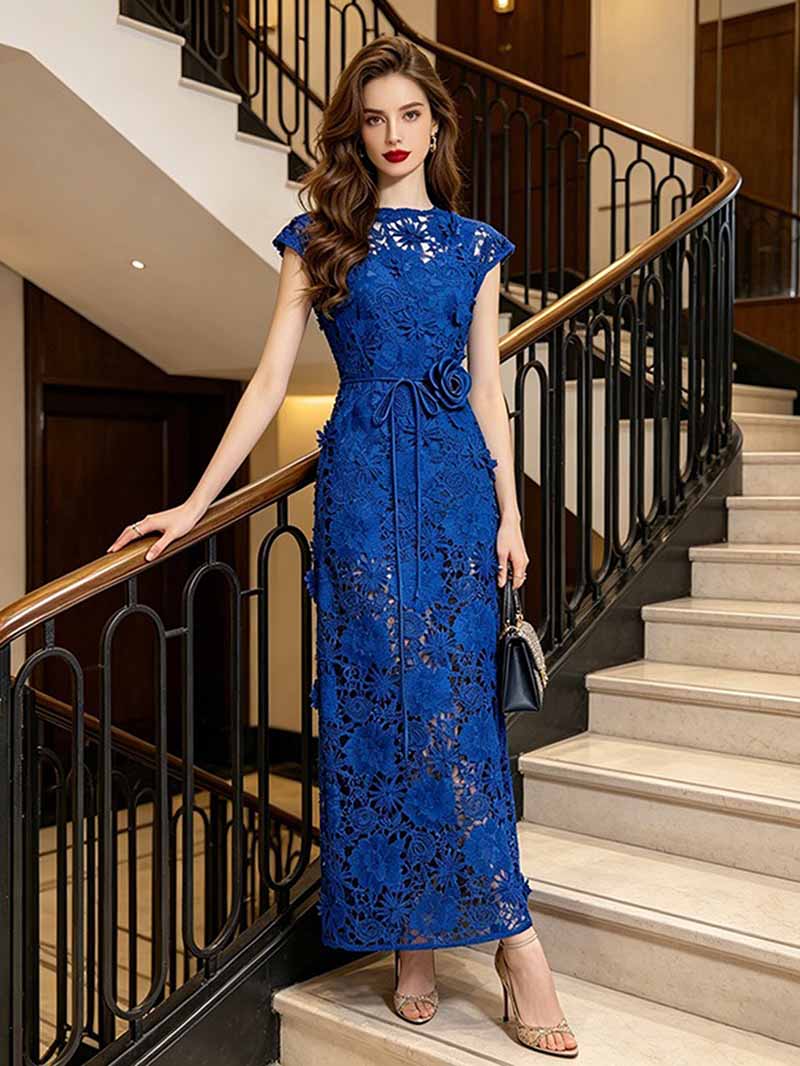 Cap Sleeve Lace Maxi Dress | Elegant Evening Gown | Formal Party Dress for Women