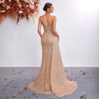 Strapless Sequin Mermaid Gown with High Slit – Elegant Evening Dress for Formal Events - Styeenigma
