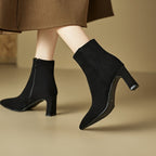 Chic Suede Zip Up Booties for Women | High Heel Ankle Boots