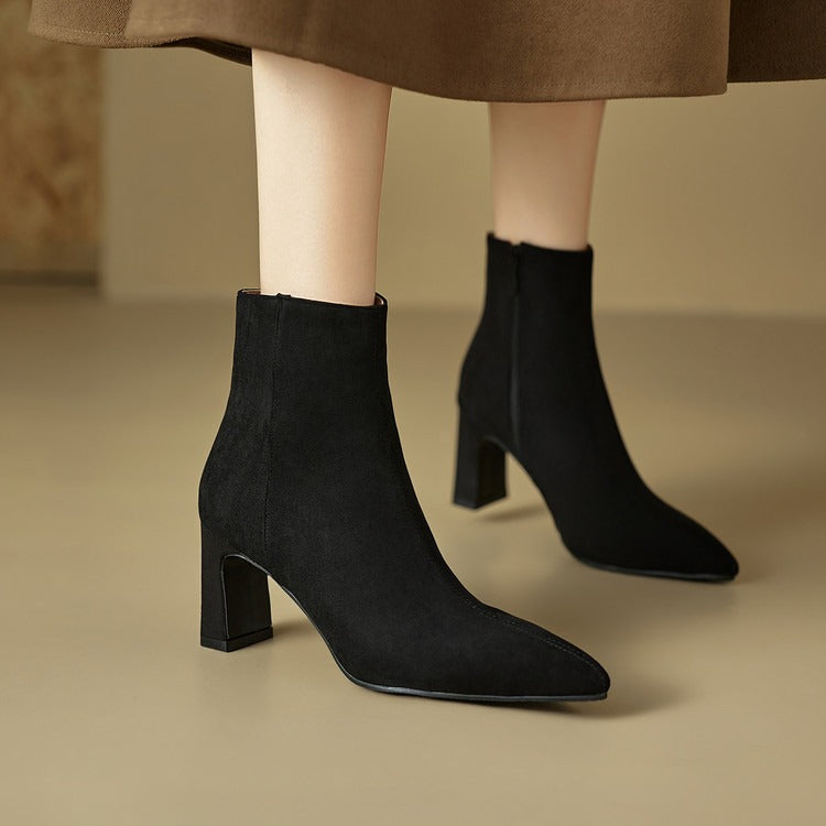 Chic Suede Zip Up Booties for Women | High Heel Ankle Boots