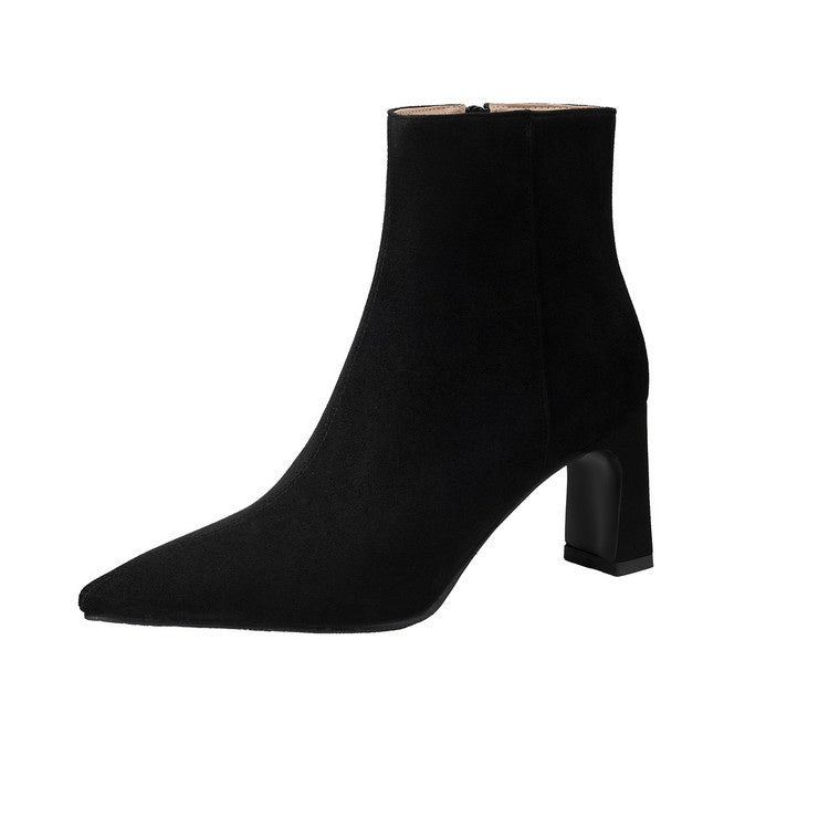 Chic Suede Zip Up Booties for Women | High Heel Ankle Boots - Styeenigma