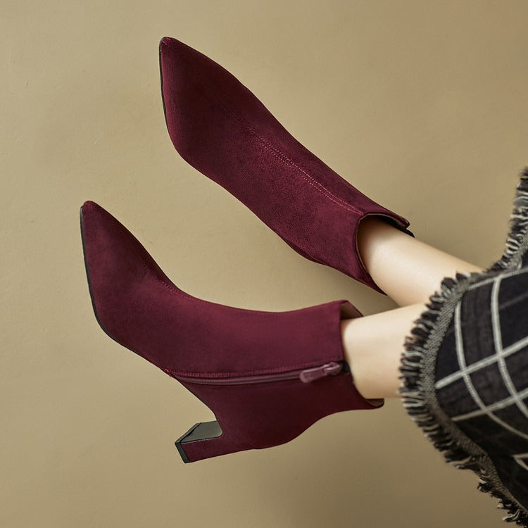 Chic Suede Zip Up Booties for Women | High Heel Ankle Boots