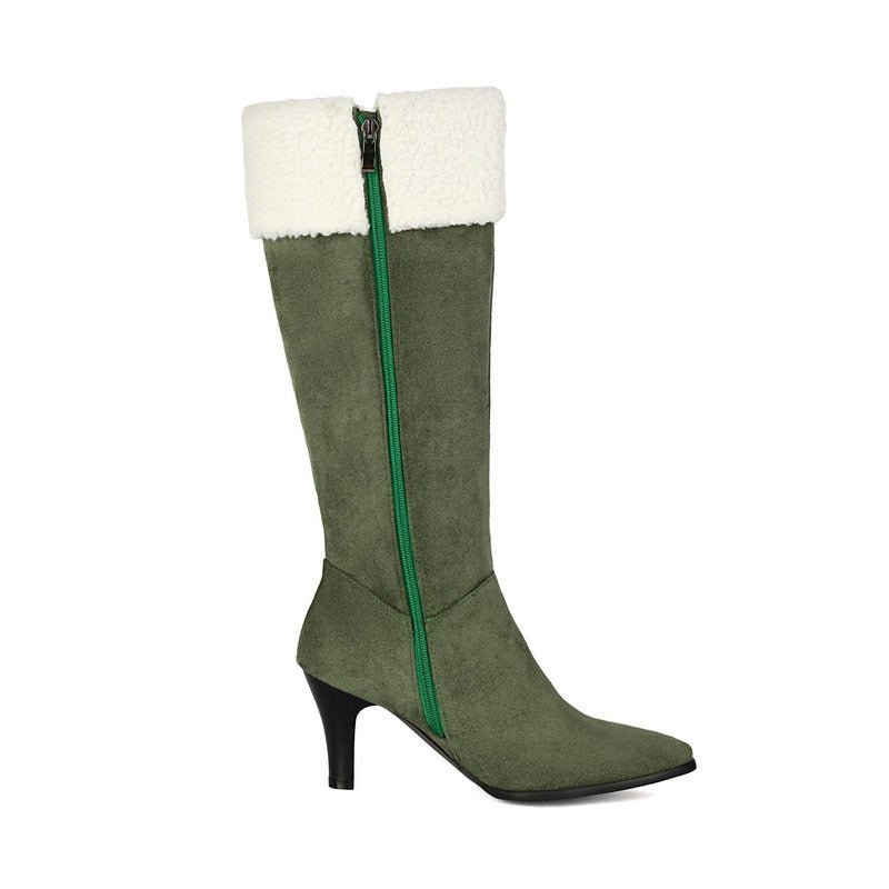 Christmas Tree Embroidered Knee High Boots Suede Stiletto Heel Bootie