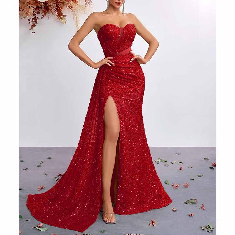 Corset Sequin Prom Dress | Sweetheart Split Formal Gown - Styeenigma