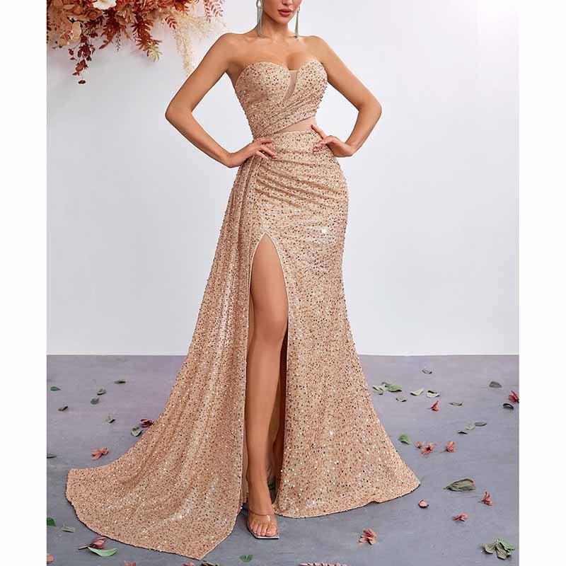 Corset Sequin Prom Dress | Sweetheart Split Formal Gown