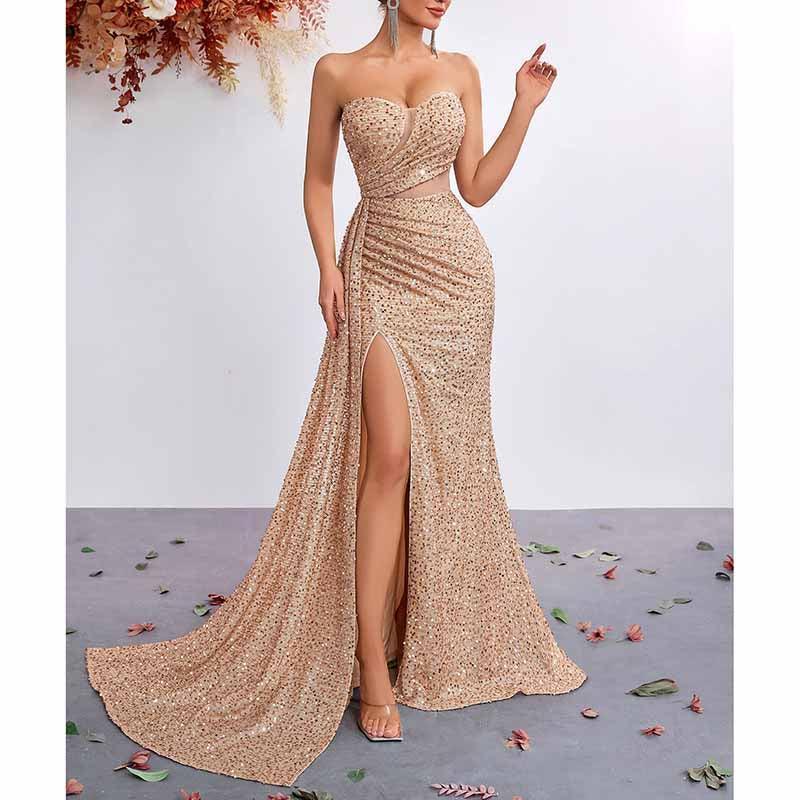 Corset Sequin Prom Dress | Sweetheart Split Formal Gown - Styeenigma