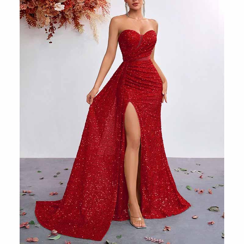 Corset Sequin Prom Dress | Sweetheart Split Formal Gown - Styeenigma
