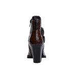 Wine Red & Brown Croc Embossed Ankle Boots Double Buckle Pointed Toe Shoes - Styeenigma