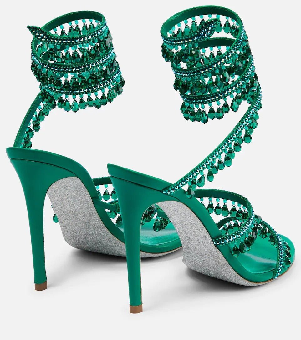 Crystal-Embellished Heels – Wrap-Around Rhinestone Gladiator Sandals - Styeenigma
