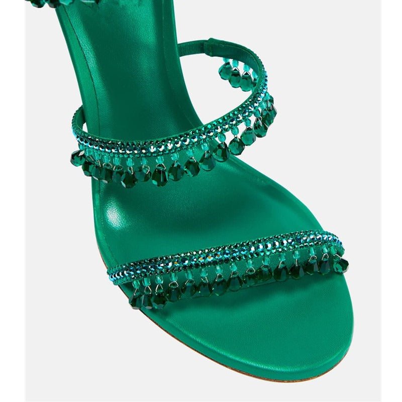 Crystal-Embellished Heels – Wrap-Around Rhinestone Gladiator Sandals - Styeenigma
