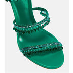 Crystal-Embellished Heels – Wrap-Around Rhinestone Gladiator Sandals - Styeenigma