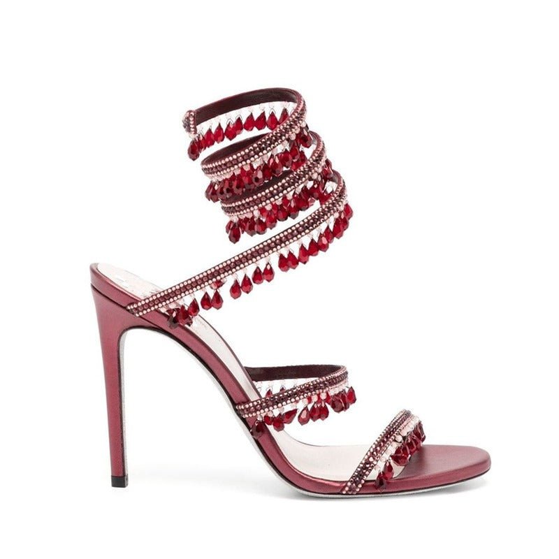 Crystal-Embellished Heels – Wrap-Around Rhinestone Gladiator Sandals - Styeenigma