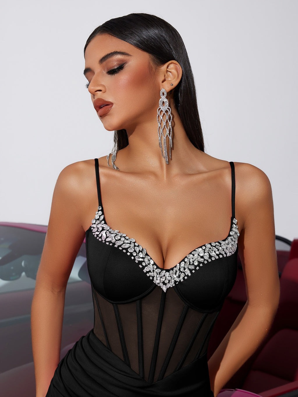 Crystal-Embellished Mini Dress | Evening Party Wear for Women