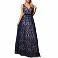 Deep Blue Sleeveless V-Neck Long Dress Wedding Guest Evening Gown - Styeenigma