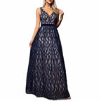 Deep Blue Sleeveless V-Neck Long Dress Wedding Guest Evening Gown - Styeenigma