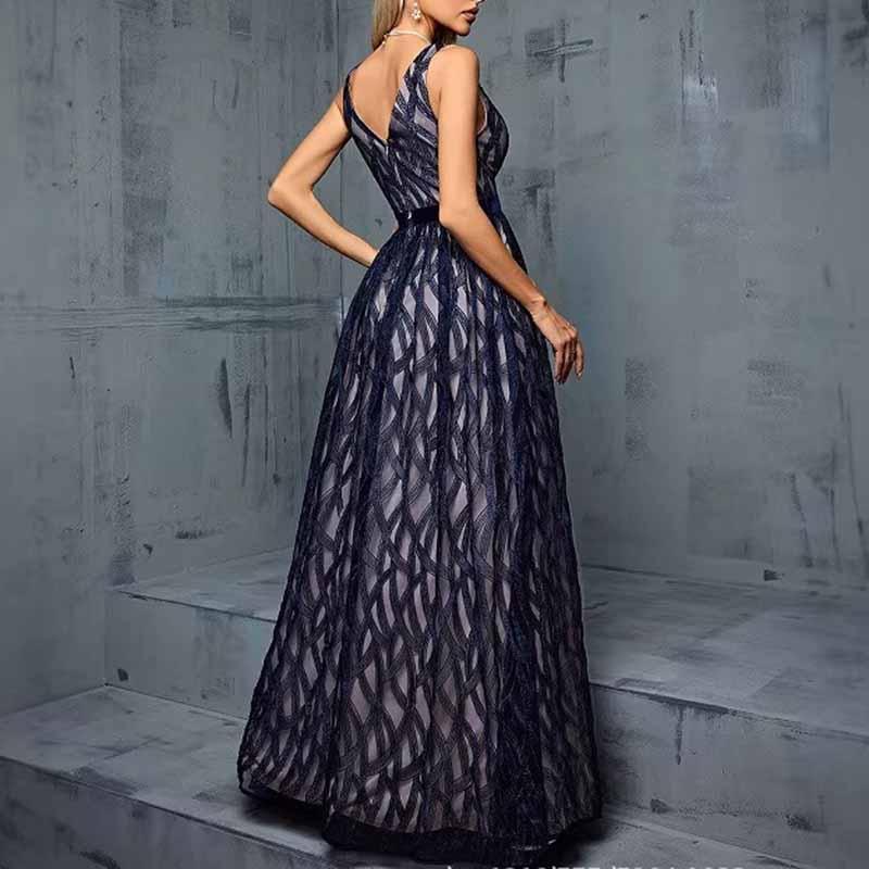 Deep Blue Sleeveless V-Neck Long Dress Wedding Guest Evening Gown - Styeenigma
