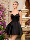 Elegant Black Corset Mini Dress for Women | Bow Shoulder Straps, Party & Evening Wear