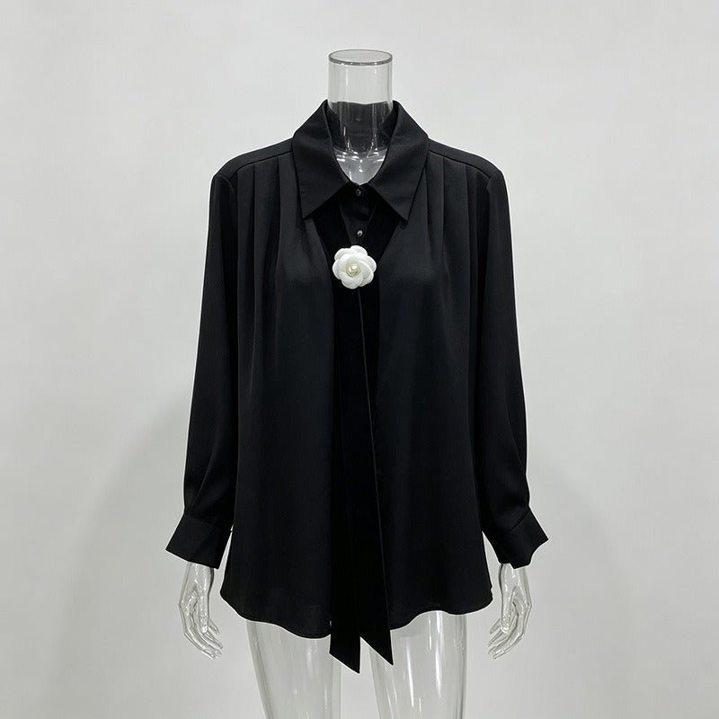 Floral Tie Neck Blouse Women | Sheer Long Sleeve Collared Shirt - Styeenigma