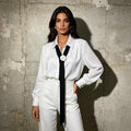 Floral Tie Neck Blouse Women | Sheer Long Sleeve Collared Shirt - Styeenigma