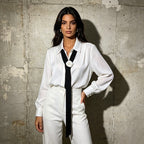 Floral Tie Neck Blouse Women | Sheer Long Sleeve Collared Shirt - Styeenigma
