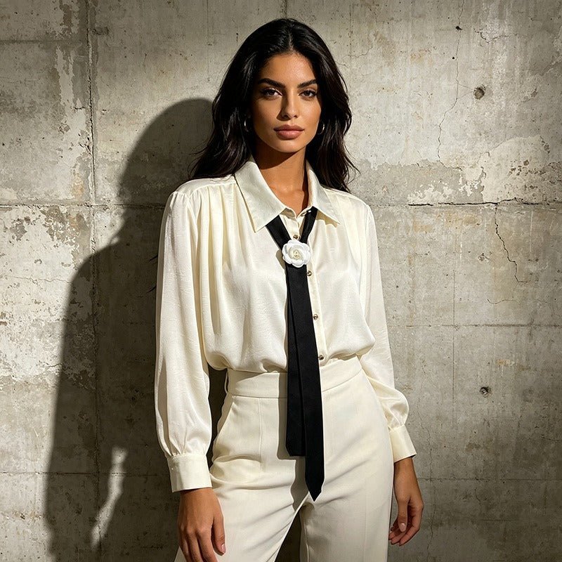 Floral Tie Neck Blouse Women | Sheer Long Sleeve Collared Shirt - Styeenigma