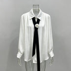 Floral Tie Neck Blouse Women | Sheer Long Sleeve Collared Shirt - Styeenigma
