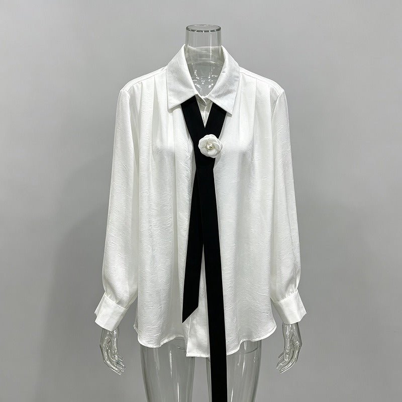 Floral Tie Neck Blouse Women | Sheer Long Sleeve Collared Shirt - Styeenigma