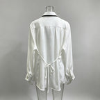 Floral Tie Neck Blouse Women | Sheer Long Sleeve Collared Shirt - Styeenigma