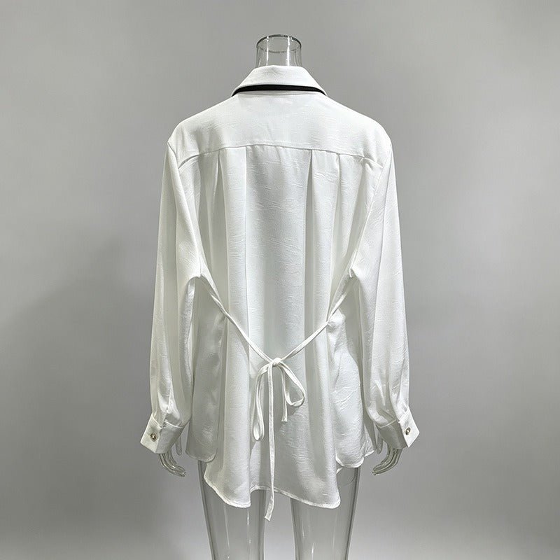 Floral Tie Neck Blouse Women | Sheer Long Sleeve Collared Shirt - Styeenigma