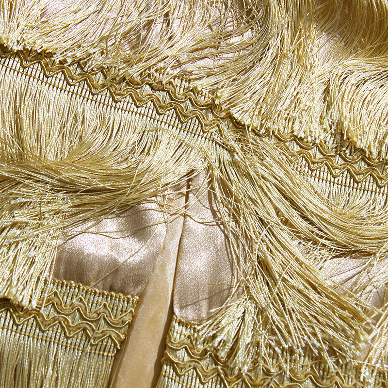 Fringe Layered High-Waisted Skirt – Black, Gold & White