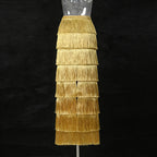Fringe Layered High-Waisted Skirt – Black, Gold & White
