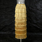 Fringe Layered High-Waisted Skirt – Black, Gold & White