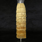 Fringe Layered High-Waisted Skirt – Black, Gold & White