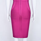 Fuchsia Pink Bodycon Midi Dress – Sleeveless V-Neck with Cross Front Detail For Summer Parties & Dates
